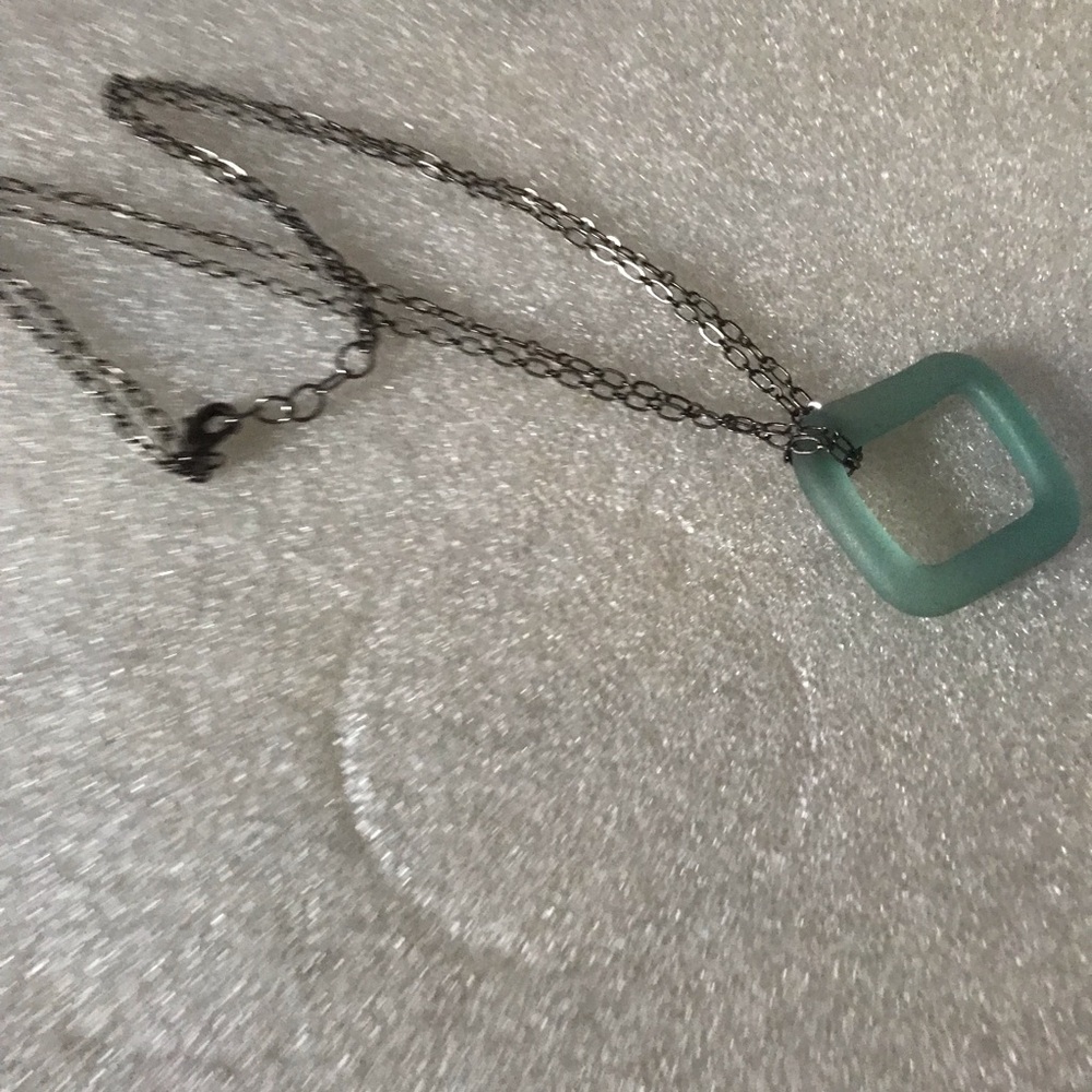 Delicate Green glass Square Pendant Necklace - Women Jewelry